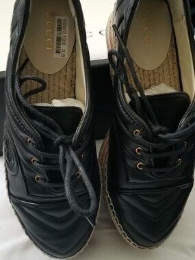 Gucci Black Quilted Platform Espadrille with Navy Blue Rubber Sole